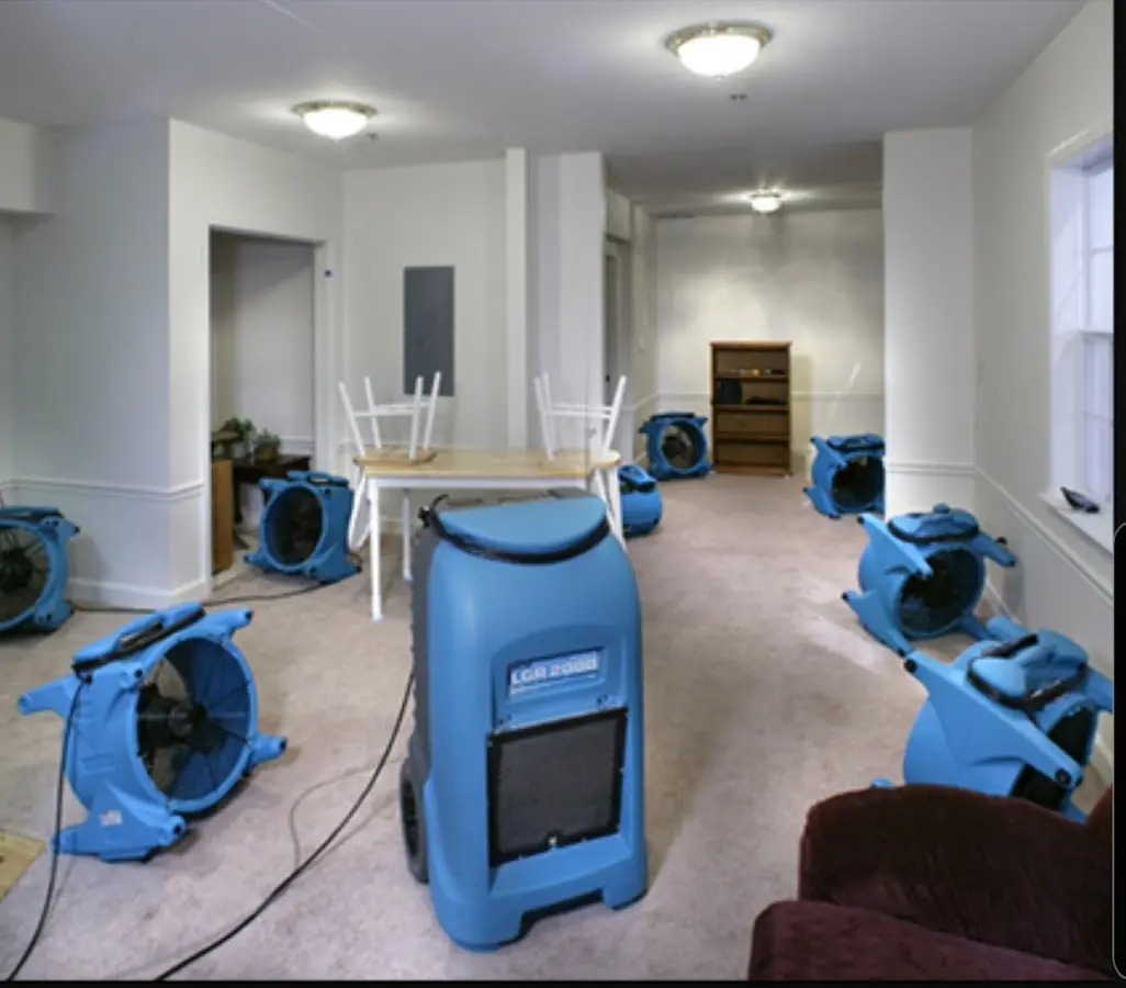 Air movers and dehumidifier setup for Water Extraction & Removal in Lumberton